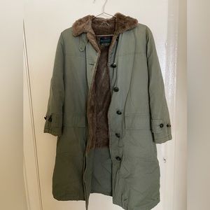 Vintage A&F Faux Fur Lined Military Green Coat
